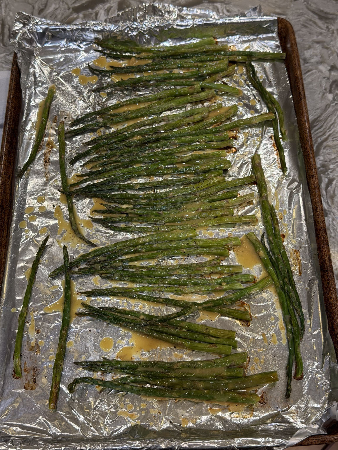 Roasted asparagus finished with Dijon glaze